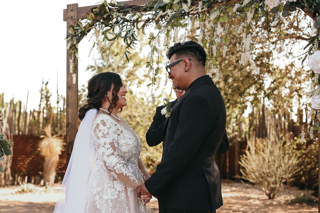 A bride and groom saying vows at The Mystic in Santa Fe, New Mexico